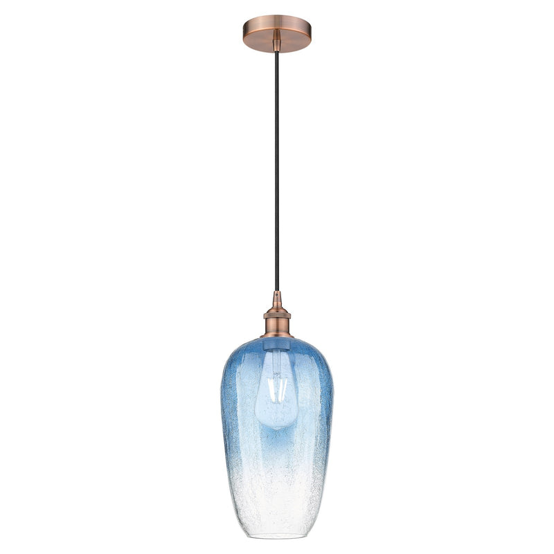 Innovations Brookhaven Flute 7in 1-Light Mini Pendant | Industrial Antique Copper Steel and Sapphire Blue Glass | Kitchen | Model 616-1P-AC-G484-7SB