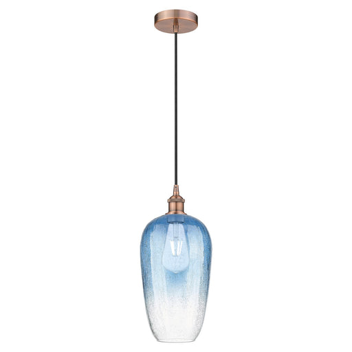 Innovations Brookhaven Flute 7in 1-Light Mini Pendant | Industrial Antique Copper Steel and Sapphire Blue Glass | Kitchen | Model 616-1P-AC-G484-7SB