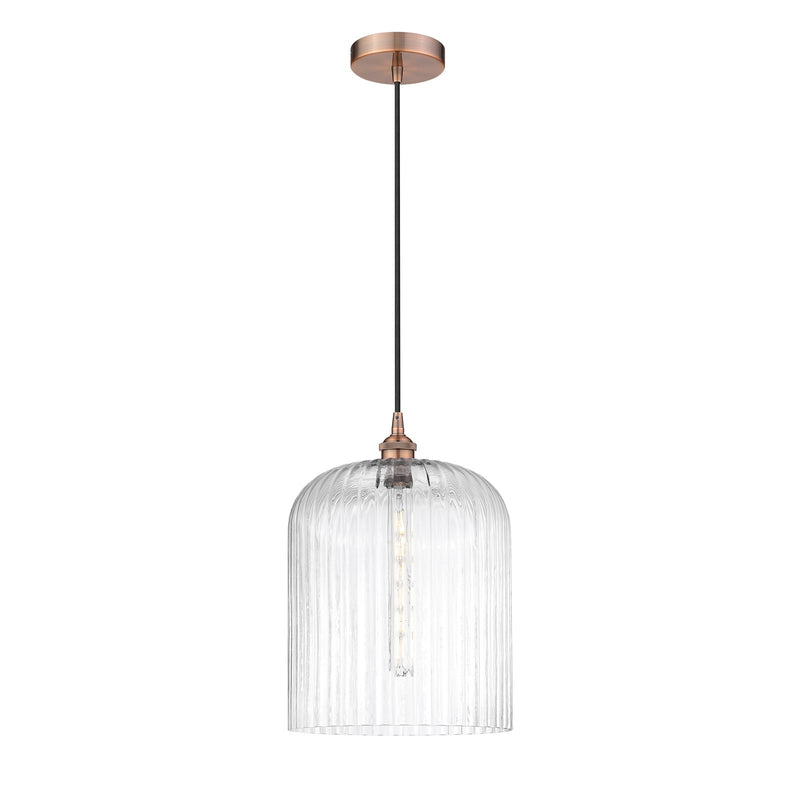 Innovations Bridal Veil 5in 1-Light Mini Pendant | Art Nouveau Antique Copper Steel and Clear Ribbed Glass | Kitchen Island & | Model 616-1P-AC-G559-12CL