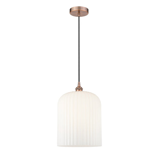Innovations Bridal Veil 5in 1-Light Mini Pendant | Art Nouveau Antique Copper and Gloss White Ribbed Glass | Kitchen Island & | Model 616-1P-AC-G559-12GWH