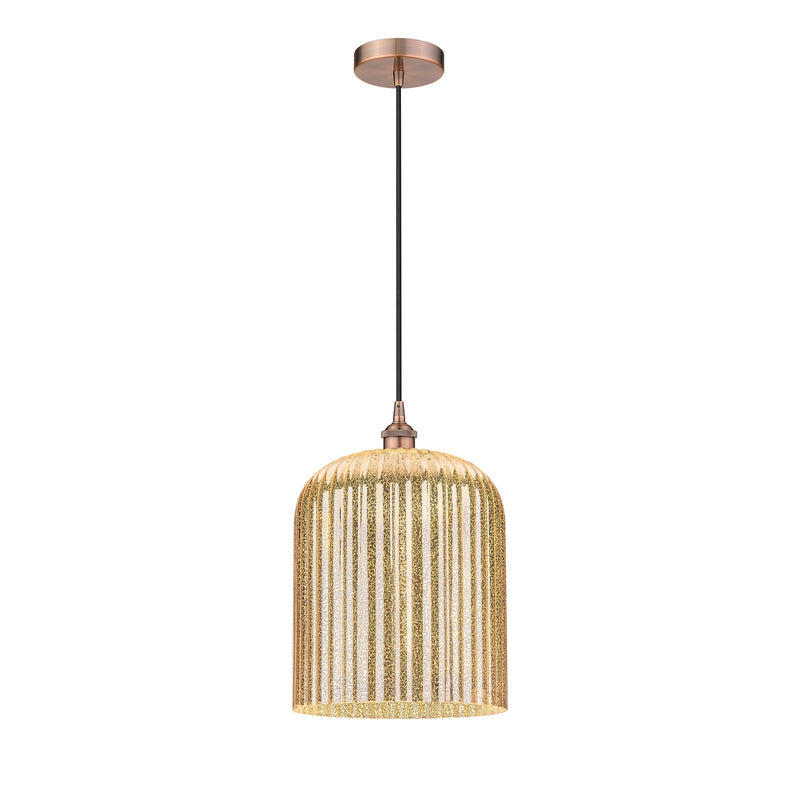 Innovations Bridal Veil 5in 1-Light Mini Pendant | Art Nouveau Antique Copper Steel and Mercury Ribbed Glass | Kitchen Island | Model 616-1P-AC-G559-12ME