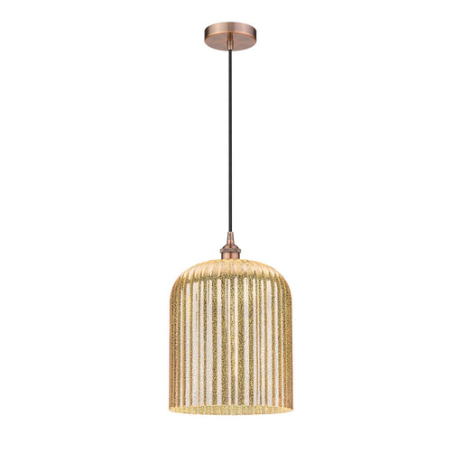 Innovations Bridal Veil 5in 1-Light Mini Pendant | Art Nouveau Antique Copper Steel and Mercury Ribbed Glass | Kitchen Island | Model 616-1P-AC-G559-12ME