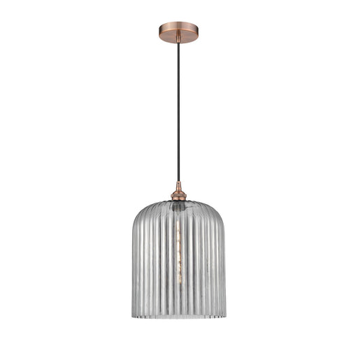 Innovations Bridal Veil 5in 1-Light Mini Pendant | Art Nouveau Antique Copper and Light Smoke Ribbed Glass | Kitchen Island & | Model 616-1P-AC-G559-12SM