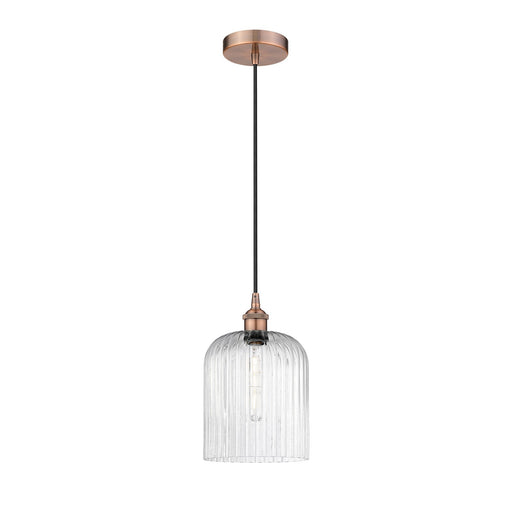 Innovations Bridal Veil 5in 1-Light Mini Pendant | Art Nouveau Antique Copper Steel and Seedy Ribbed Glass | Kitchen Island & | Model 616-1P-AC-G559-8SDY