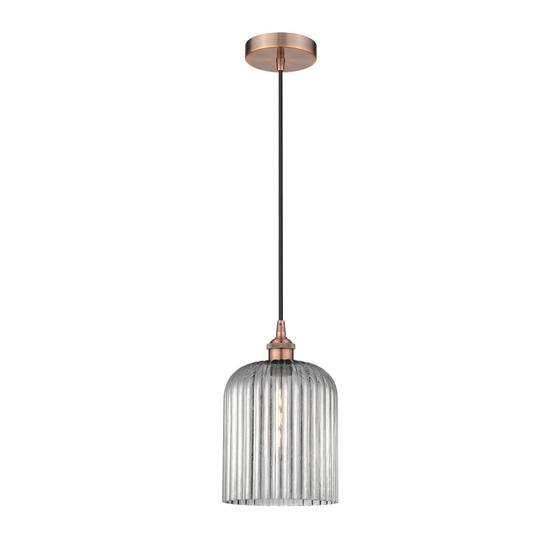 Innovations Bridal Veil 5in 1-Light Mini Pendant | Art Nouveau Antique Copper Steel and Light Smoke Ribbed Glass | Kitchen | Model 616-1P-AC-G559-8SM