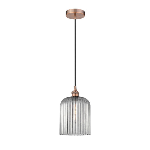 Innovations Bridal Veil 5in 1-Light Mini Pendant | Art Nouveau Antique Copper Steel and Light Smoke Ribbed Glass | Kitchen | Model 616-1P-AC-G559-8SM