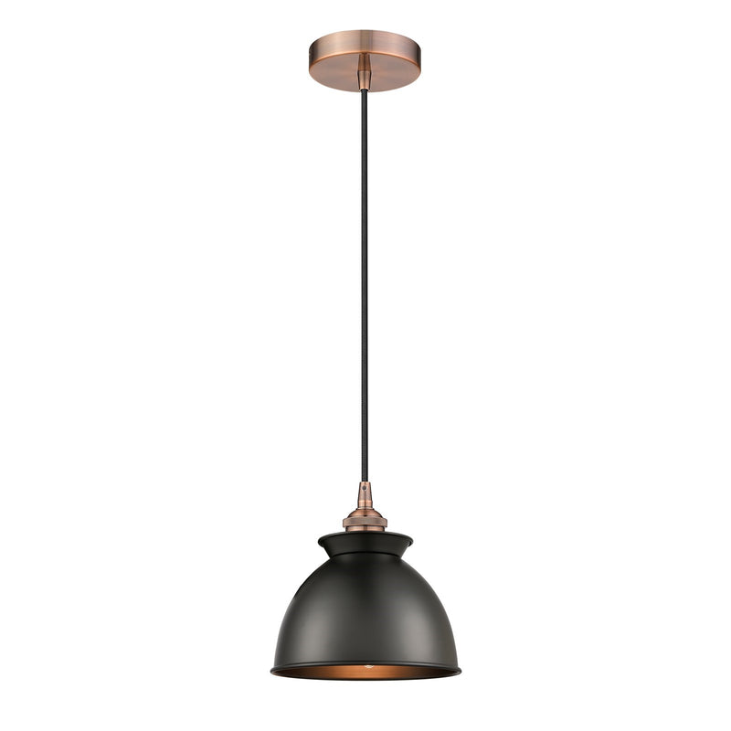 Innovations Adirondack 8.25in 1-Light Mini Pendant | Industrial Antique Copper Steel and Matte Black Metal Shade | Kitchen Island | Model 616-1P-AC-M14-BK