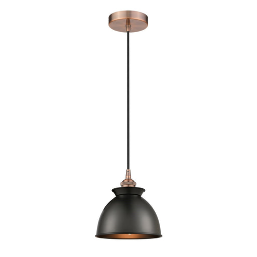 Innovations Adirondack 8.25in 1-Light Mini Pendant | Industrial Antique Copper Steel and Matte Black Metal Shade | Kitchen Island | Model 616-1P-AC-M14-BK