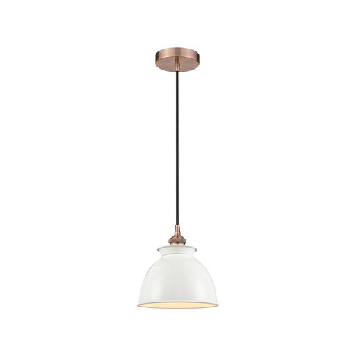 Innovations Adirondack 8.25in 1-Light Mini Pendant | Industrial Antique Copper Metal and Glossy White Metal Shade | Kitchen Island | Model 616-1P-AC-M14-W