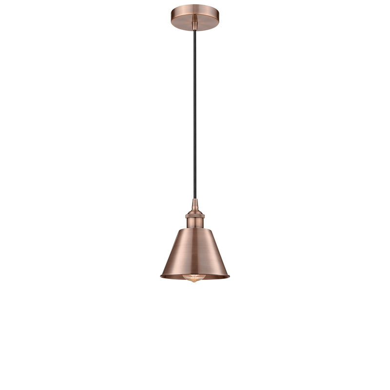 Innovations Smithfield 7in 1-Light Mini Pendant | Industrial Antique Copper Steel and Antique Copper Metal Shade | Kitchen Island | Model 616-1P-AC-M8-LED