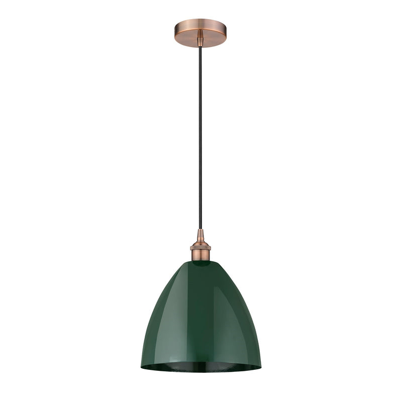 Innovations Plymouth 12in 1-Light Mini Pendant | Industrial Antique Copper and Matte Green Metal | Kitchen Island & Dining | Model 616-1P-AC-MBD-12-GR-LED