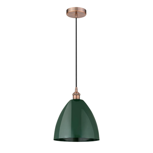 Innovations Plymouth 12in 1-Light Mini Pendant | Industrial Antique Copper and Matte Green Metal | Kitchen Island & Dining | Model 616-1P-AC-MBD-12-GR-LED