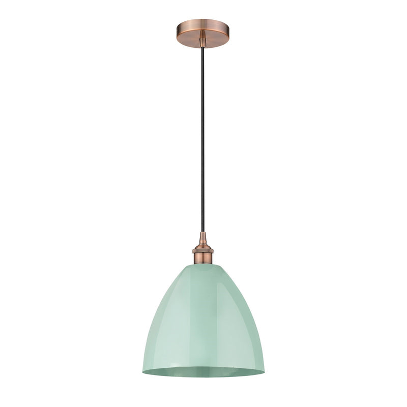 Innovations Plymouth 12in 1-Light Mini Pendant | Industrial Antique Copper Steel and Matte Seafoam Metal Shade | Kitchen | Model 616-1P-AC-MBD-12-SF-LED