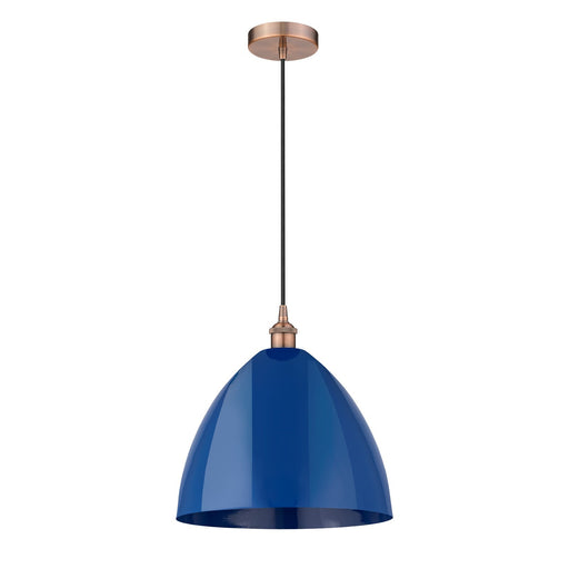 Innovations Plymouth 16in 1-Light Mini Pendant | Industrial Antique Copper and Matte Blue Metal | Kitchen Island & Dining | Model 616-1P-AC-MBD-16-BL-LED