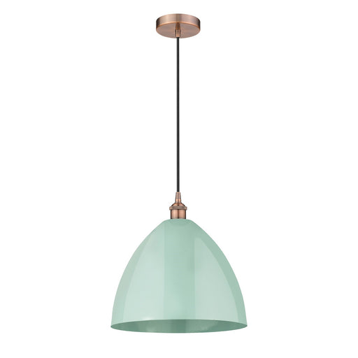 Innovations Plymouth 16in 1-Light Mini Pendant | Industrial Farmhouse Antique Copper Steel and Seafoam Metal Shade | Model 616-1P-AC-MBD-16-SF-LED