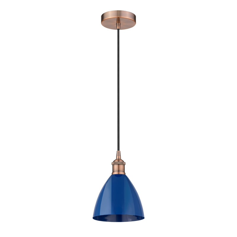 Innovations Plymouth 7.5in 1-Light Mini Pendant | Industrial Antique Copper and Matte Blue Metal | Kitchen Island & Dining | Model 616-1P-AC-MBD-75-BL-LED
