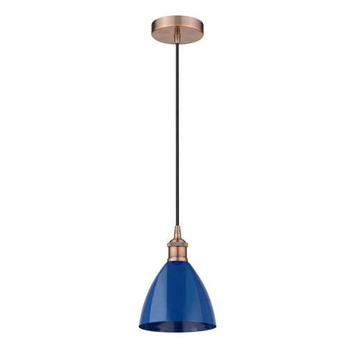 Innovations Plymouth 7.5in 1-Light Mini Pendant | Industrial Antique Copper and Matte Blue Metal | Kitchen Island & Dining | Model 616-1P-AC-MBD-75-BL-LED