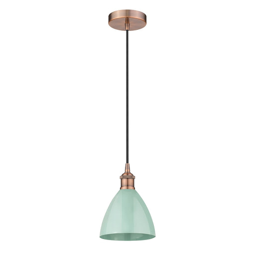 Innovations Plymouth 7.5in 1-Light Mini Pendant | Industrial Farmhouse Antique Copper and Matte Seafoam Metal Shade | Model 616-1P-AC-MBD-75-SF-LED