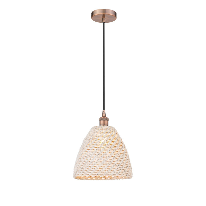 Innovations Bristol Natural 12in 1-Light Mini Pendant | Farmhouse Antique Copper Steel and Natural Fiber Shade | Kitchen | Model 616-1P-AC-NBD-12-NAT