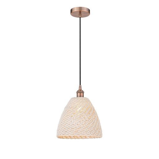 Innovations Bristol Natural 12in 1-Light Mini Pendant | Farmhouse Antique Copper Steel and Natural Fiber Shade | Kitchen | Model 616-1P-AC-NBD-12-NAT