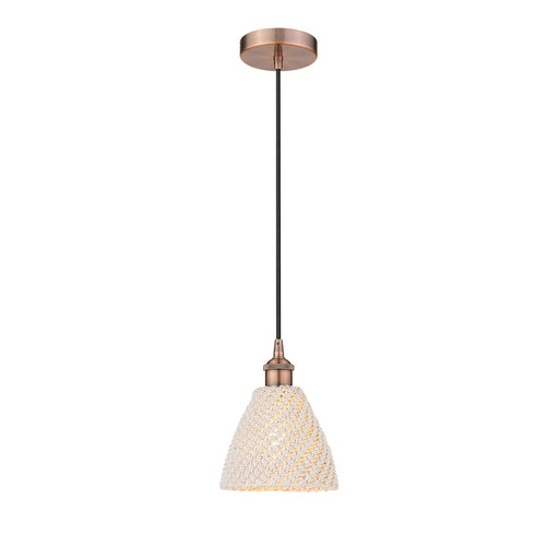 Innovations Bristol Natural 7.5in 1-Light Mini Pendant | Farmhouse Antique Copper Steel and Natural Fiber Dome Shade | Model 616-1P-AC-NBD-75-NAT