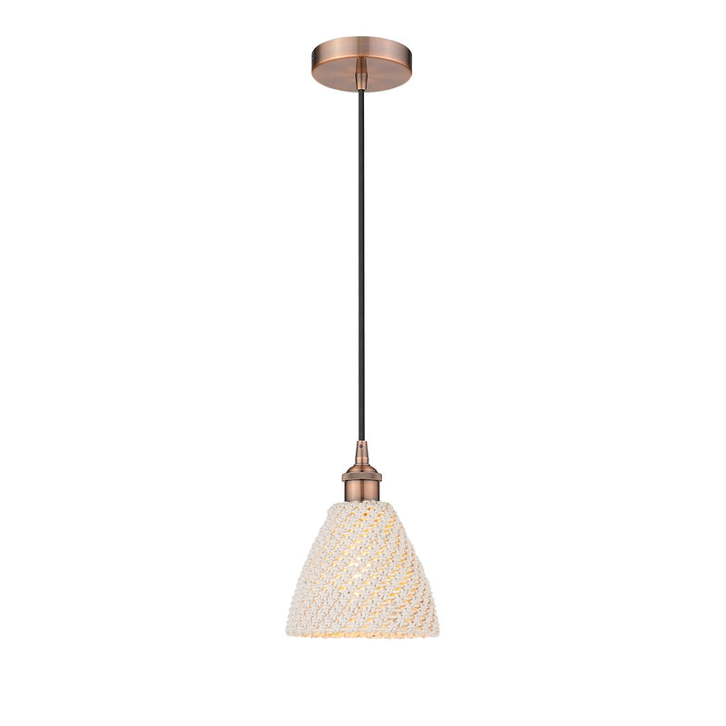 Innovations Bristol Natural 7.5in 1-Light Mini Pendant | Farmhouse Antique Copper Steel and Natural Fiber Dome Shade | Model 616-1P-AC-NBD-75-NAT