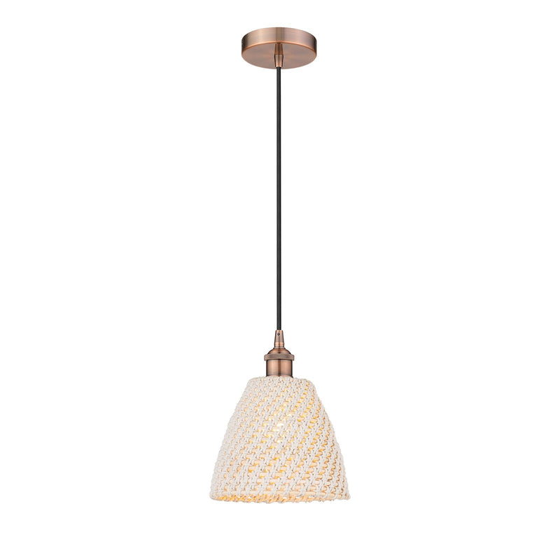Innovations Bristol Natural 9in 1-Light Mini Pendant | Farmhouse Antique Copper Steel and Natural Fiber Dome Shade | Kitchen | Model 616-1P-AC-NBD-9-NAT