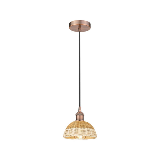 Innovations Natural Ballston Dome 7.5in 1-Light Mini Pendant | Farmhouse Antique Copper Steel and Natural Fiber Basketweave | Model 616-1P-AC-NBD2-75-NAT