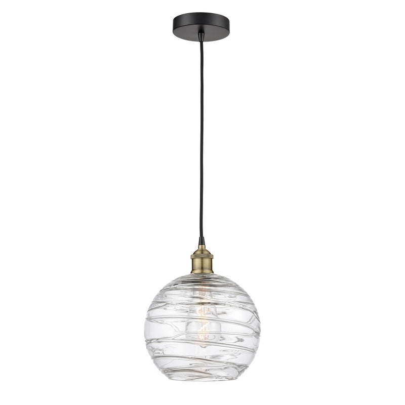 Innovations Athens Deco Swirl 10in 1-Light Mini Pendant | Industrial Black Antique Brass Steel and Clear Deco Swirl Glass | Model 616-1P-BAB-G1213-10CL