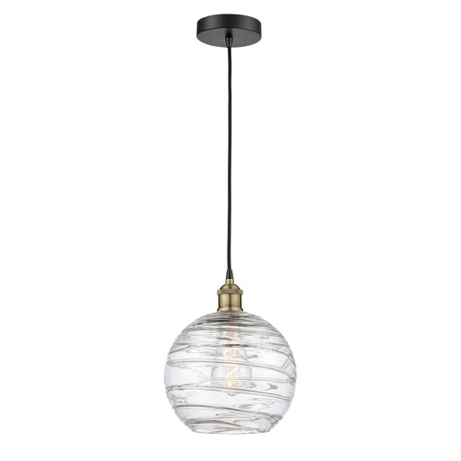 Innovations Athens Deco Swirl 10in 1-Light Mini Pendant | Industrial Black Antique Brass Steel and Clear Deco Swirl Glass | Model 616-1P-BAB-G1213-10CL
