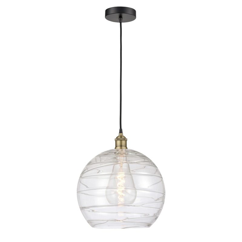 Innovations Athens Deco Swirl 14in 1-Light Mini Pendant | Industrial Black Antique Brass and Clear Deco Swirl Glass | Model 616-1P-BAB-G1213-14CL