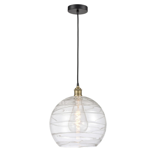 Innovations Athens Deco Swirl 14in 1-Light Mini Pendant | Industrial Black Antique Brass and Clear Deco Swirl Glass | Model 616-1P-BAB-G1213-14CL