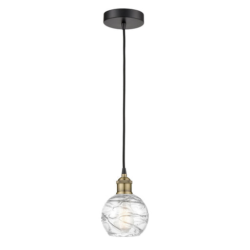 Innovations Athens Deco Swirl 6in 1-Light Mini Pendant | Industrial Black Antique Brass Steel and Clear Deco Swirl Glass | Model 616-1P-BAB-G1213-6CL