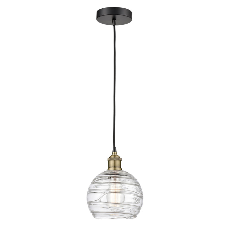 Innovations Athens Deco Swirl 8in 1-Light Mini Pendant | Industrial Black Antique Brass and Clear Deco Swirl Glass | Kitchen | Model 616-1P-BAB-G1213-8CL