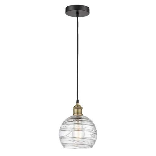 Innovations Athens Deco Swirl 8in 1-Light Mini Pendant | Industrial Black Antique Brass and Clear Deco Swirl Glass | Kitchen | Model 616-1P-BAB-G1213-8CL