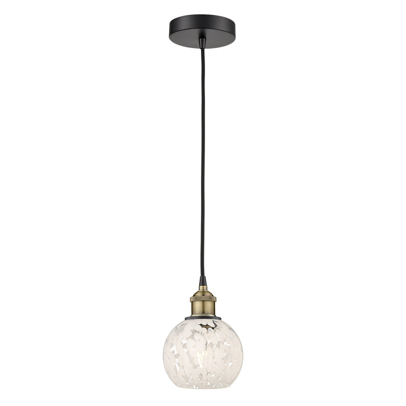 Innovations Lighting White Mouchette 6in 1-Light Mini Pendant | Industrial Black Antique Brass and White Glass | Kitchen | Model 616-1P-BAB-G1216-6WM