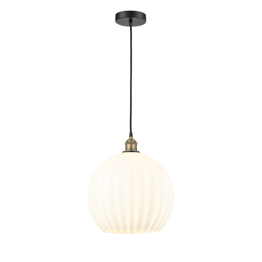 Innovations Lighting White Venetian 14in 1-Light Pendant | Art Nouveau Black Antique Brass Steel and White Venetian Glass | Model 616-1P-BAB-G1217-14WV