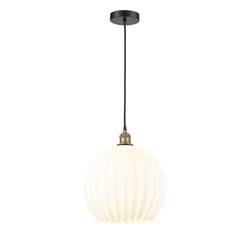 Innovations Lighting White Venetian 14in 1-Light Pendant | Art Nouveau Black Antique Brass Steel and White Venetian Glass | Model 616-1P-BAB-G1217-14WV