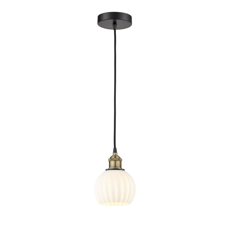 Innovations Lighting White Venetian 6in 1-Light Mini Pendant | Industrial Black Antique Brass and White Venetian Glass | Model 616-1P-BAB-G1217-6WV