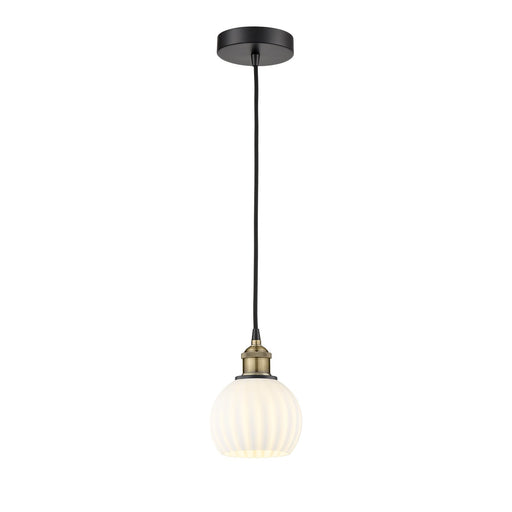 Innovations Lighting White Venetian 6in 1-Light Mini Pendant | Industrial Black Antique Brass and White Venetian Glass | Model 616-1P-BAB-G1217-6WV