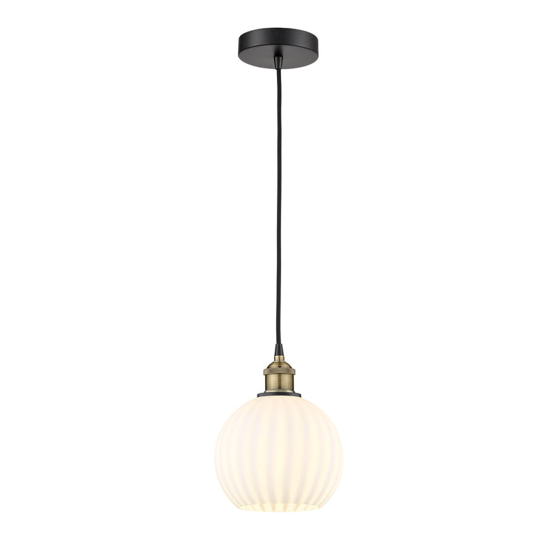 Innovations Lighting Edison 8in 1-Light Mini Pendant | Industrial Black Antique Brass and White Venetian Glass | Kitchen | Model 616-1P-BAB-G1217-8WV