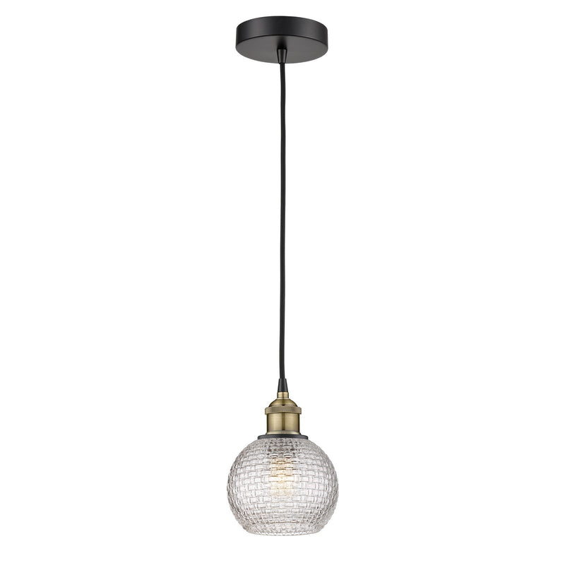 Innovations Athens 6in 1-Light Mini Pendant | Modern Farmhouse Black Antique Brass and Clear Basket Weave Glass | Kitchen | Model 616-1P-BAB-G122C-6CL