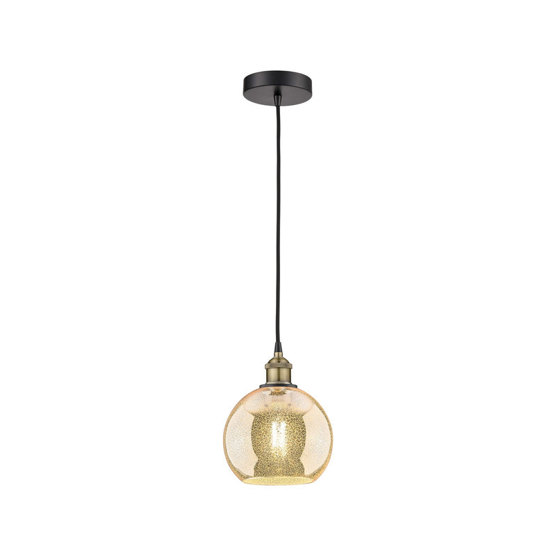 Innovations Athens 8in 1-Light Mini Pendant | Industrial Black Antique Brass and Mercury Glass | Kitchen Island & Dining Room | Model 616-1P-BAB-G128-8