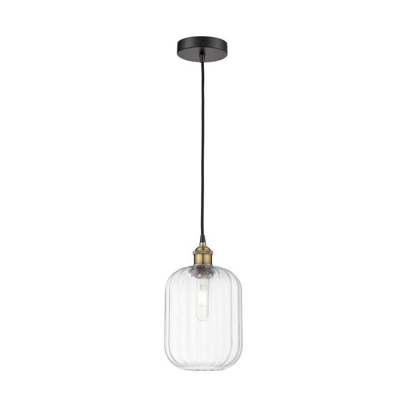 Innovations Preston Cylinder 7in 1-Light Mini Pendant | Industrial Black Antique Brass and Clear Glass | Kitchen Island & | Model 616-1P-BAB-G460-7CL
