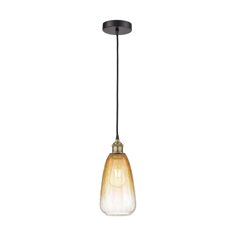 Innovations Brookhaven Almond 6in 1-Light Mini Pendant | Industrial Black Antique Brass and Amber Glass | Kitchen Island & | Model 616-1P-BAB-G480-6AM