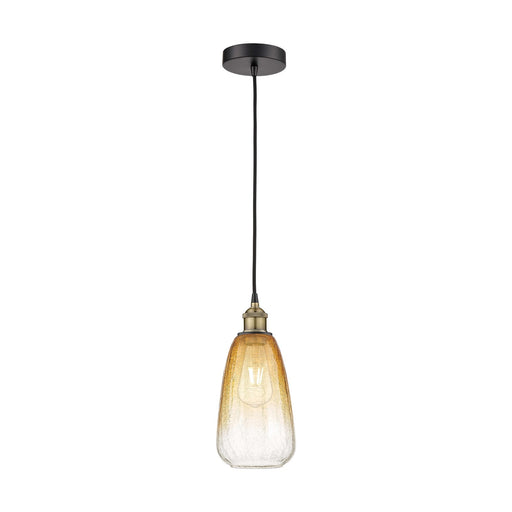 Innovations Brookhaven Almond 6in 1-Light Mini Pendant | Industrial Black Antique Brass and Amber Glass | Kitchen Island & | Model 616-1P-BAB-G480-6AM
