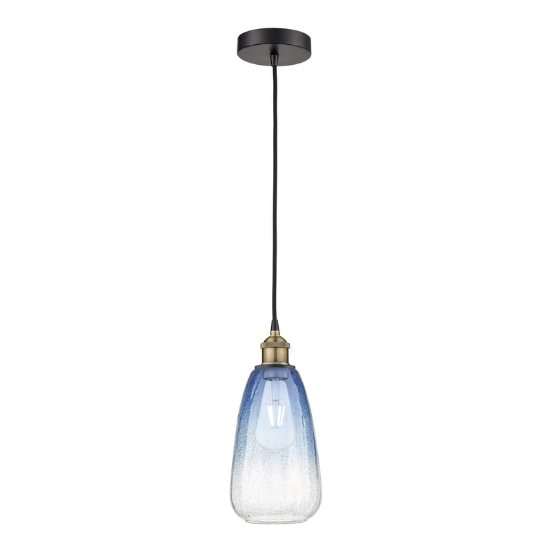 Innovations Brookhaven Almond 6in 1-Light Mini Pendant | Industrial Black Antique Brass and Sapphire Blue Glass | Kitchen | Model 616-1P-BAB-G480-6SB