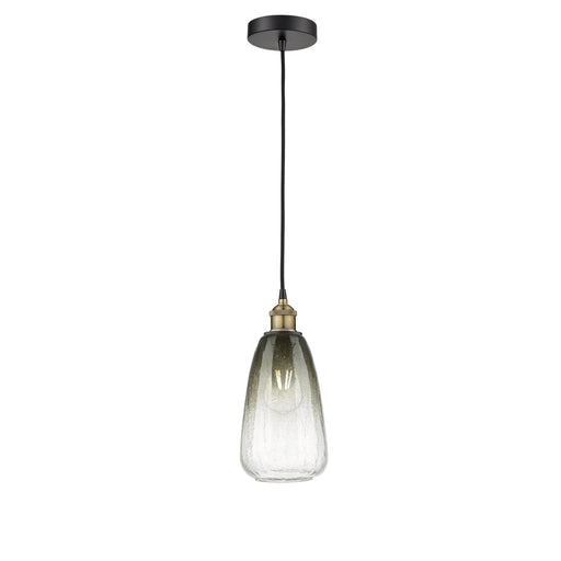 Innovations Brookhaven Almond 6in 1-Light Mini Pendant | Industrial Black Antique Brass and Slate Glass | Kitchen Island & | Model 616-1P-BAB-G480-6SL