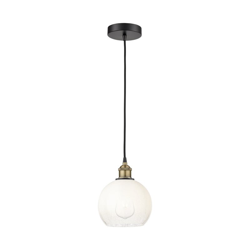 Innovations Brookhaven Globe 8in 1-Light Mini Pendant | Industrial Black Antique Brass and Opal Glass | Kitchen Island & | Model 616-1P-BAB-G483-8OP
