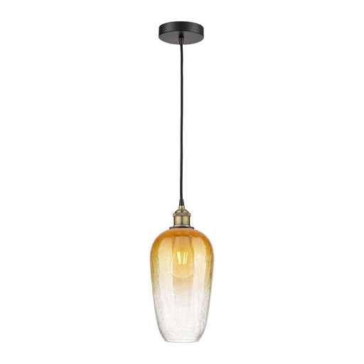 Innovations Brookhaven Flute 7in 1-Light Mini Pendant | Industrial Black Antique Brass and Amber Glass | Kitchen Island & | Model 616-1P-BAB-G484-7AM